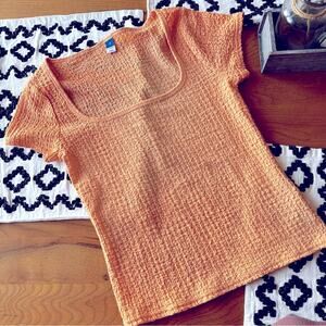 Old Navy square neckline Orange Textured popcorn shirt Top Womens size medium M